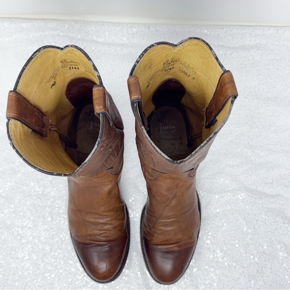 Men’s Justin USA Brown Leather Round Toe western Roper Cowboy boots 91/2D main image 14